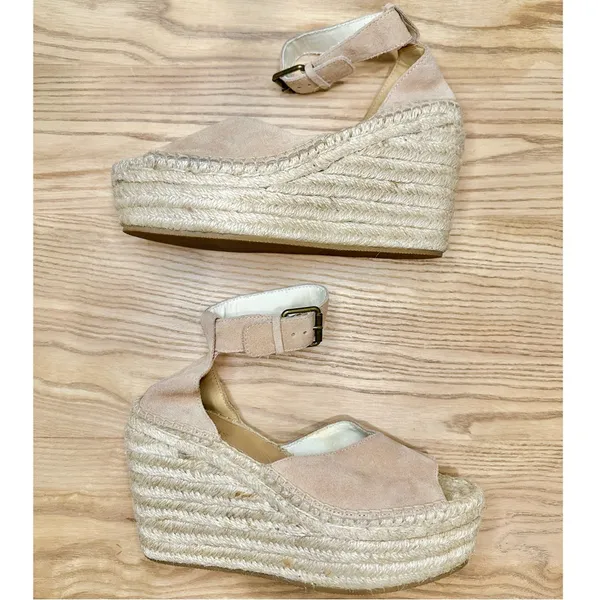 Soludos Positano Espadrille Platform Suede Leather Tan Wedge Sandals - Image 4