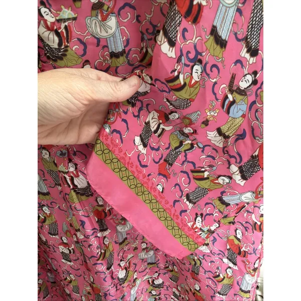 Josie Natori Sleepshirt Gown Sz S Oriental Geisha Pink‎ Figural FLAW READ - Image 7