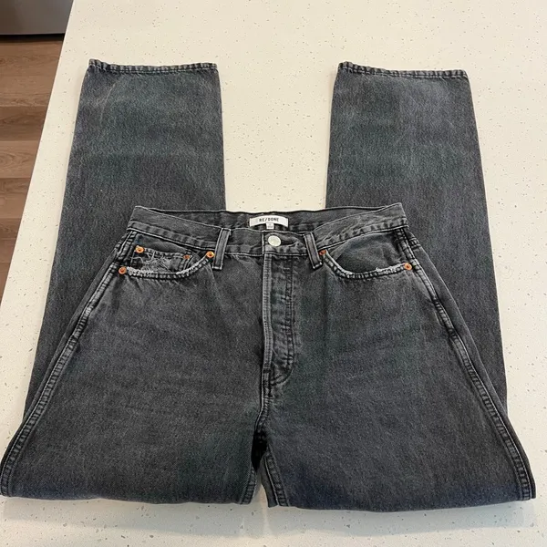 RE/DONE High Rise Loose Jeans in Washed Black with Rips Size 28‎ - Image 5