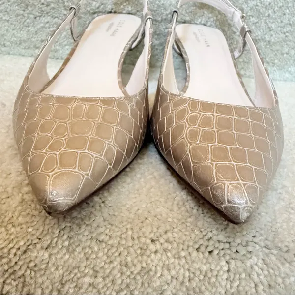 Cole Haan Julianna Low Sling Beige Crock Print‎ Career Slingback Heels size 7.5 - Image 4