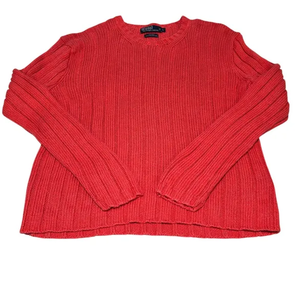 Polo Ralph Lauren Tangerine Orange Linen Cotton Blend Chunky‎ Sweater Large - Image 2