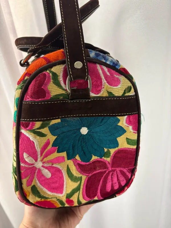 Floral Tapestry Mexican Embroidered Tapestry Bag Bright Colors BOHO EUC - Image 7