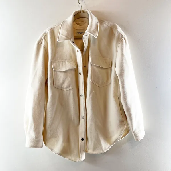 Abercrombie Snap Up Long Sleeve Shacket Cream Large - Image 2