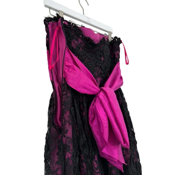 Betsey Johnson Strapless Lace Dress Pink Black Party Cocktail Size 8 - Image 5