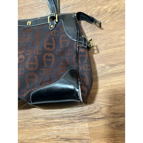 Etienne Aigner Monogram Shoulder Bag Brown Black Tote Purse AS IS Read - Image 7
