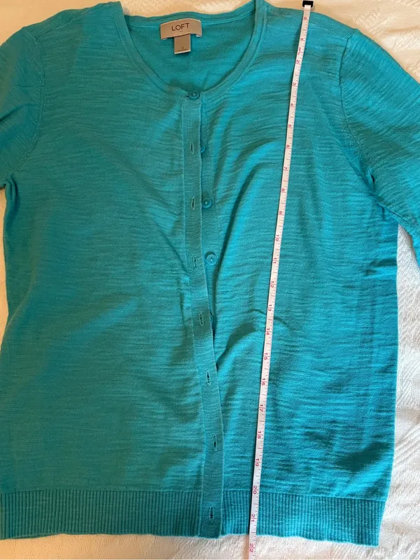 LOFT Teal Crewneck Button Cardigan - Image 3