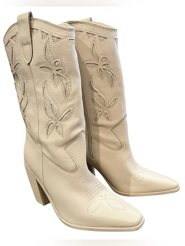 Vince Camuto Alisah Western Cowboy Boots Ivory Cream Leather Size 8.5M 39.5 NEW - Image 2