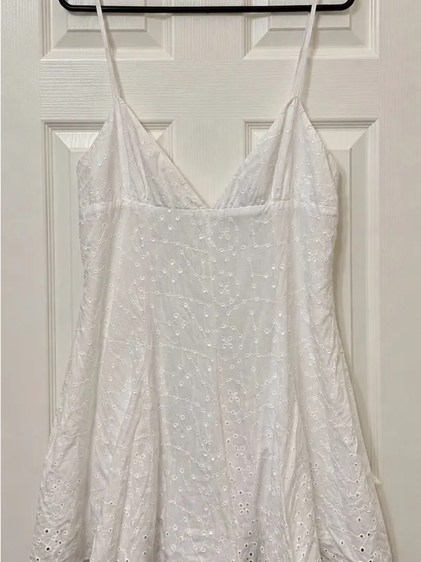 Zara White Eyelet Spaghetti Strap Mini Dress - Image 3