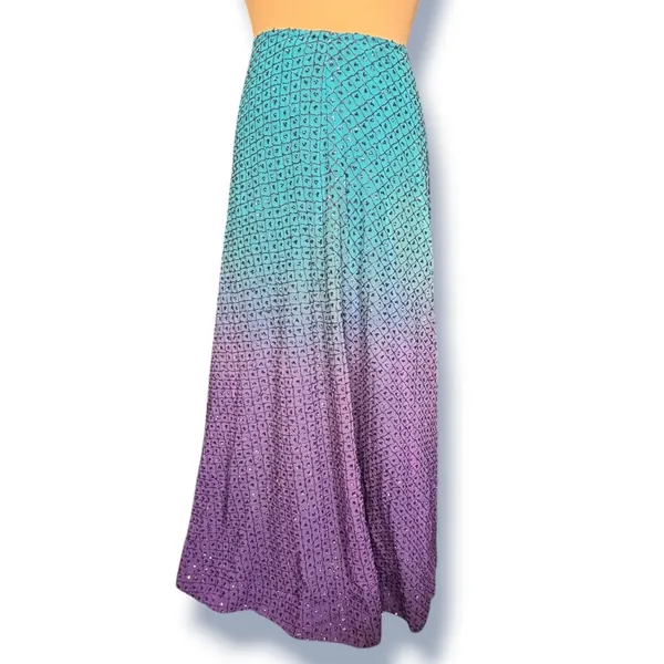 Handmade Sequin Ombre Maxi Skirt Purple Teal Beaded Mesh Sheer Evening Formal - Image 9