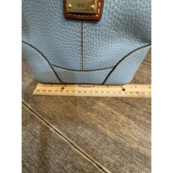 light blue Dooney & Bourke Pebble Grain Mini Domed Crossbody Brown Leather Trim - Image 12