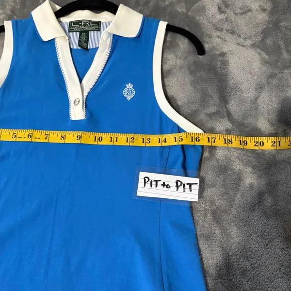 Lauren Ralph Lauren Active Sleeveless Polo Dress S Blue White Tennis Preppy - Image 5