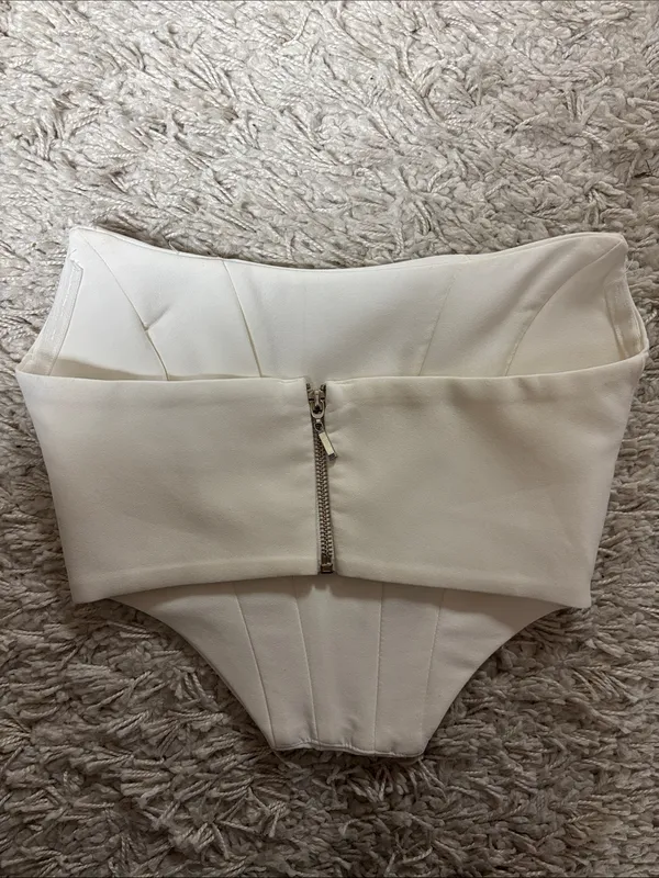 Trendyol White Structured Strapless Crop Top Size 2 - Image 8