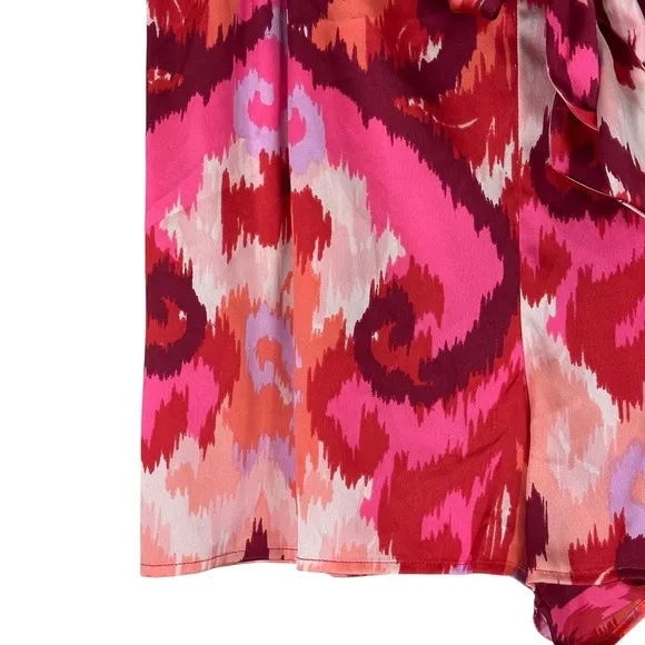 Bar III Abstract Ikat Print Tie Waist Shorts‎ Pink Red Boho Summer Size XL - Image 5
