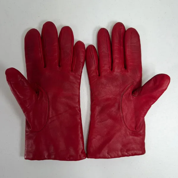 Isotoner L Leather Gloves Red Genuine Leather Warm Winter Classic Logo Aris 115 - Image 4
