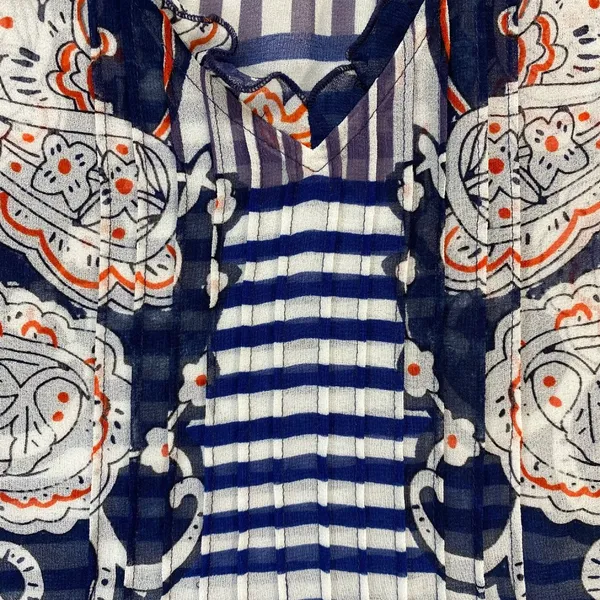 Cabi Paisley Blouse Sleeveless Ruffle Trim Sheer Top Blue Orange Size‎ M - Image 5
