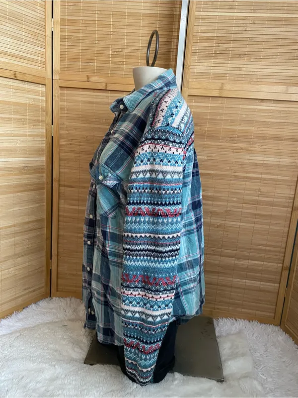 Tokyo Darling Top Woman’s Multicolor Western Tartan Flannel Boho Button Up small - Image 2