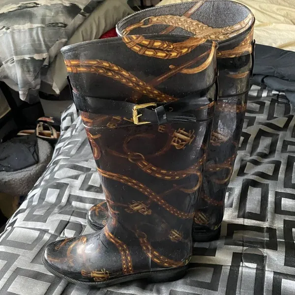 Ralph Lauren Black Gold Chainlink Calf Buckle Pull On boots - Image 5