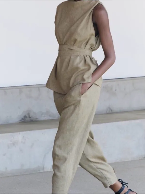 Zara Sleeveless Belted Peplum Top with Boat Neck - Image 7