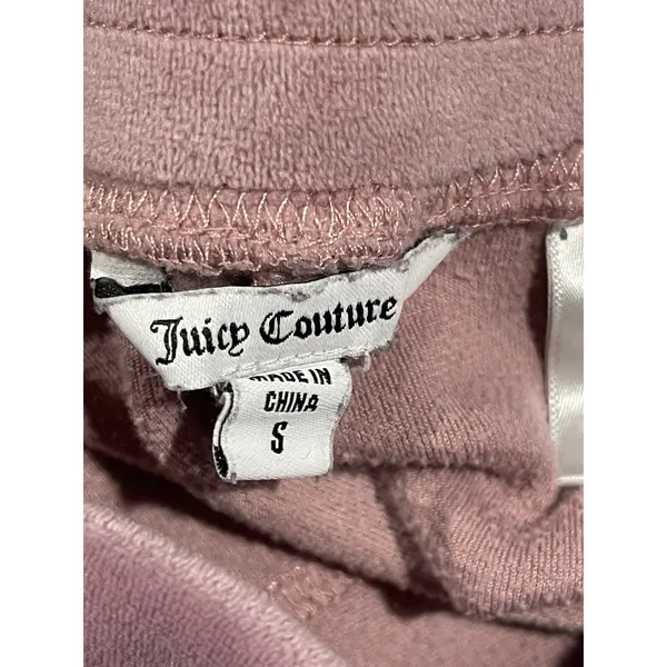 Juicy Couture Velour Dusty Rose Mauve Juicy Rhinestone Spell out Jogger Pants S - Image 5