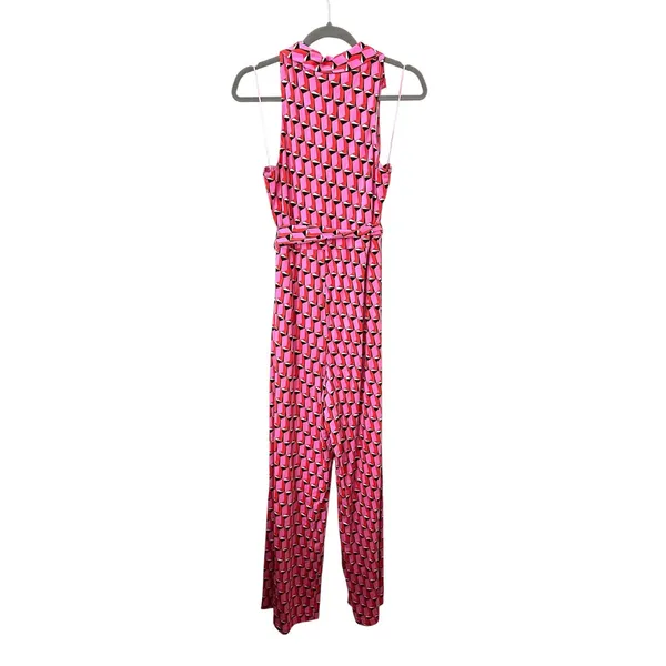 DIANE VON FURSTENBERG X TARGET Patterned Belted Jumpsuit Pink Large - Image 4