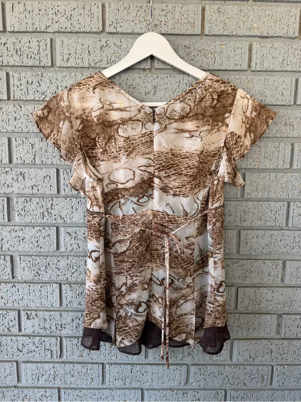 Vtg Y2K Hyukbee Rare Lace Sequin Top Brown Snake Print Babydoll - Image 6