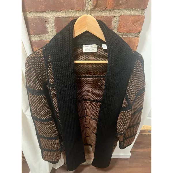 Vintage Ellen Tracy Heavy Knit Scarf Sweater Coat CardiganLarge - Image 4
