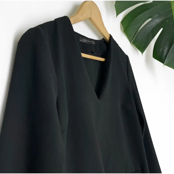 ZARA Structured Crepe V-Neck Top - Black | Minimalist Chic - Image 8