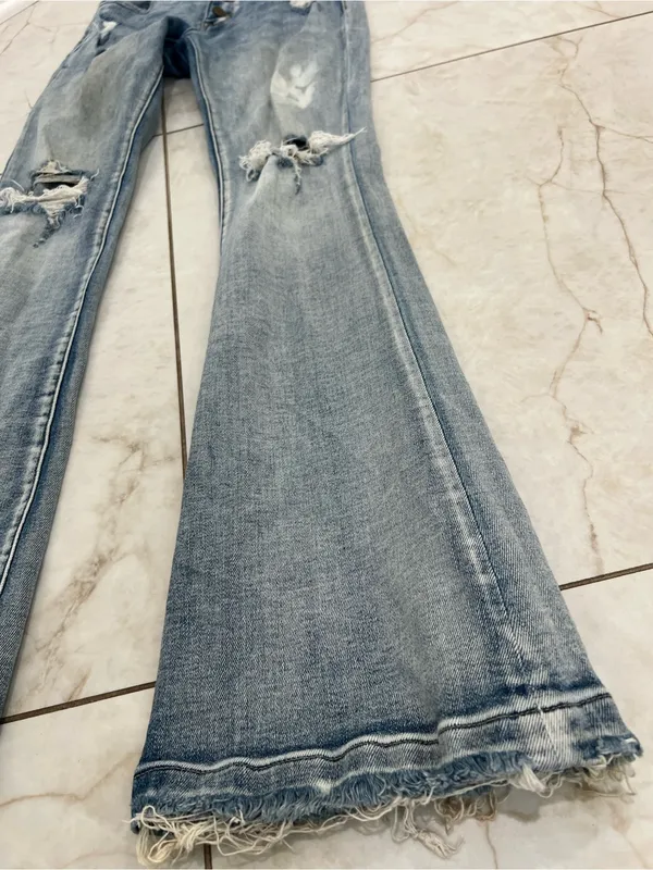 Altar'd State Blue Distressed Mid Rise Stretch Flare Jeans Size 7/27 - Image 3