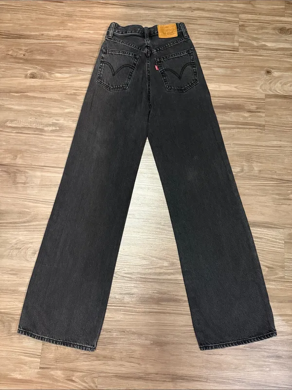Levi’s Premium Ribcage Wide Leg Jeans W23 L32 Black Big E Zip Fly $110 - Image 5