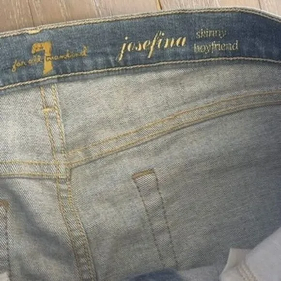 7 For All Mankind Josefina Skinny Boyfriend Distressed Acid Wash Jeans‎ Size 29 Mid Rise - Image 2
