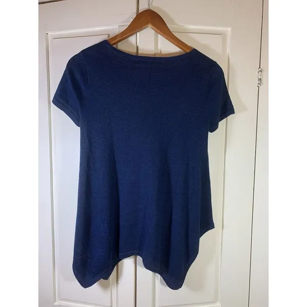 Lauren Ralph Lauren Knit Top‎ Womens Medium Handkerchief Hem Blue Classic Preppy - Image 4