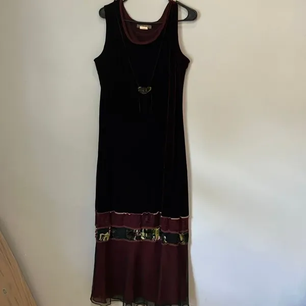 S.A.2 Silk Blend Vintage Velvet floral Burgundy Maxi Dress Whimsy goth #800 - Image 2