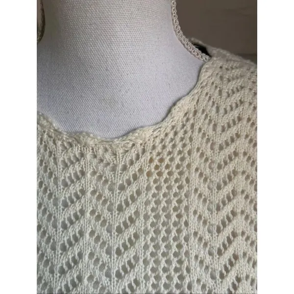 NWT Cynthia Rowley Pointelle Knit Peplum Sweater Dress Cream Size M - Image 13