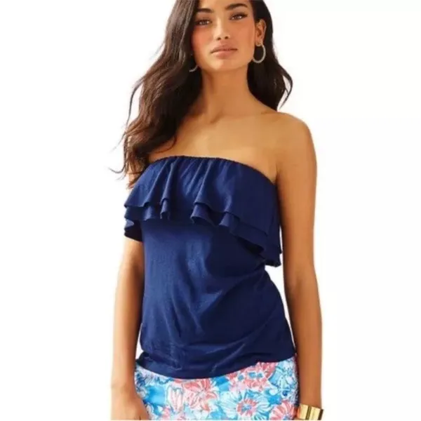 Lilly Pulitzer True Navy Rilo Ruffle Strapless Tube Top - Image 3