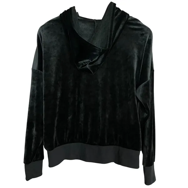 Felina Velour Zip-Up Hoodie Sweatshirt Jacket Black Pockets Women Size Medium - Image 2
