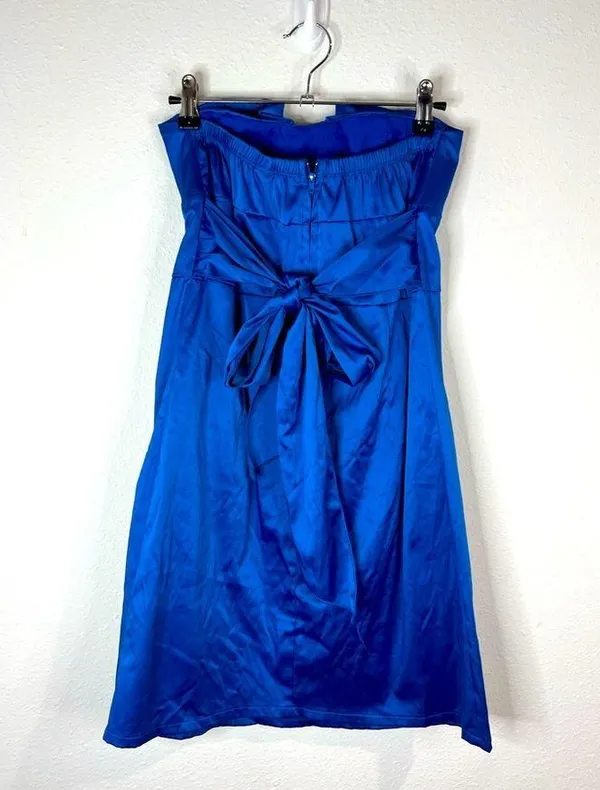 Mind Code Royal Blue Strapless Mini Dress Sweetheart Neckline Satin Pleated Zip - Image 8