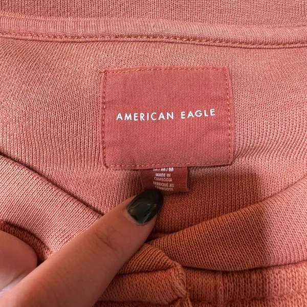 American Eagle Rust Henley Sweatshirt M Boxy Cozy Fall Casual - Image 8