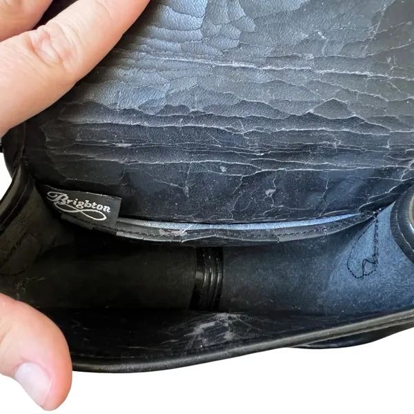 Brighton Vintage Black Leather Croc Embossed Sun Medallion Crossbody Bag Small - Image 5