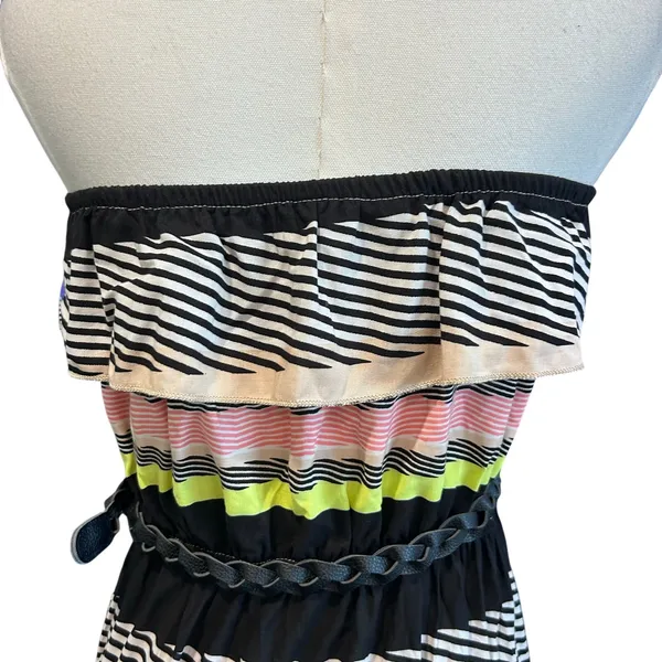 TRIXXI Maxi Dress Large w/ Belt Tube Top Y2K Artsy Patchwork Ruffle Blouson - Image 9
