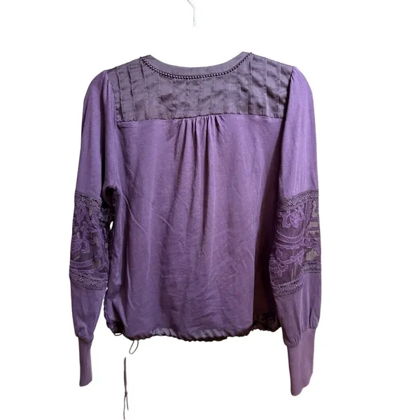 TINY by‎ Anthropologie Violet Lace Mixed Media Blouse Sz S - Image 6