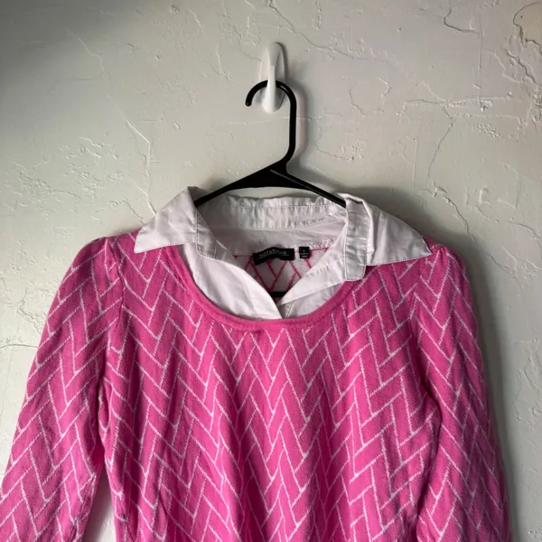 Notations Pink Wh Argyle Knit Collared Sweater‎ Top Small Preppy Coquette Career - Image 2