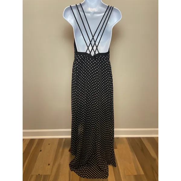 BCBGeneration High‑Low Maxi Dress Size L Black White Strappy Accent - Image 4