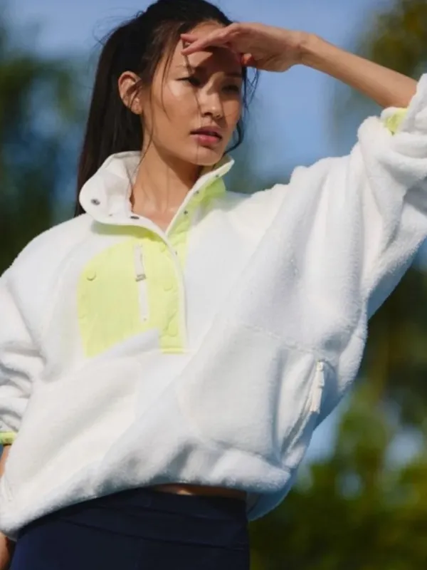 NWT Free People Hit The Slopes Colorblock Fleece Pullover in White Citrus Combo - Image 4