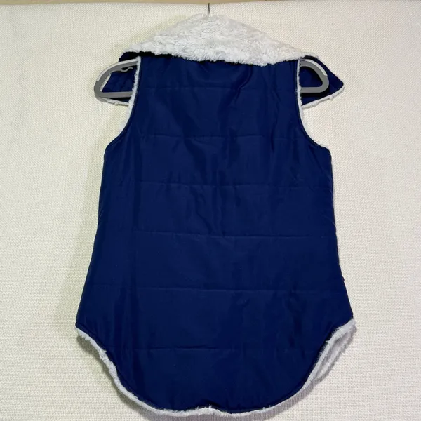 Red Camel Vest Womens Small Blue Faux Fur Trimmed Sleeveless Padded‎ Button - Image 3