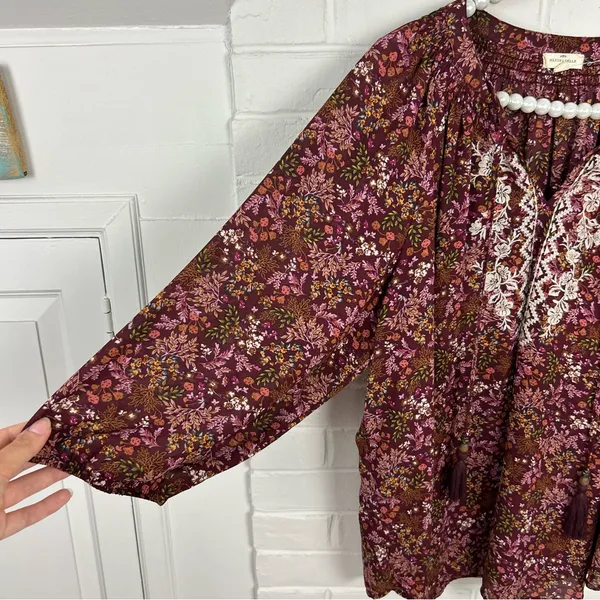 Mason & Belle Boho Floral Embroidered Tassel Blouse Top Size 1X - Image 8