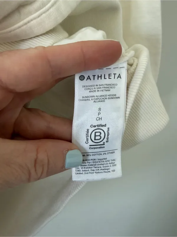 Athleta Sundown Alliance V Neck Hooded Casual Athleisure Cream Sweater S - Image 3