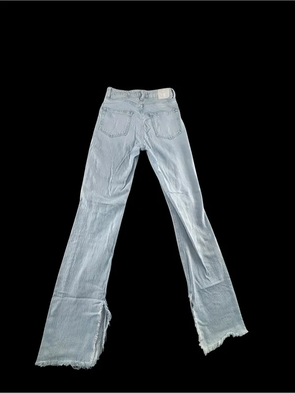 Zara Light Blue Distressed Flare Jeans - Image 2