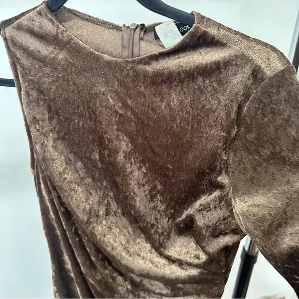Wantmylook Brown Velvet One-Shoulder Dress - Image 3