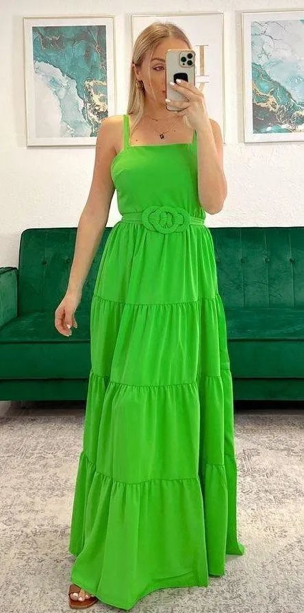 Tea & Cup Green Belted Maxi Dress - Image 3