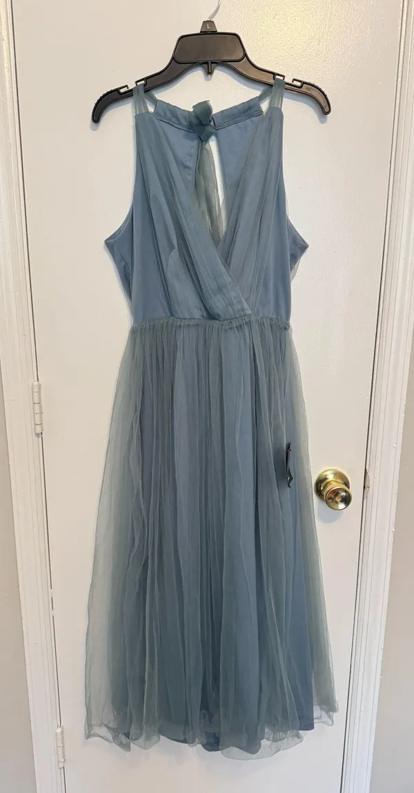 Lulus Elegant Ambiance Slate Blue Tulle A-Line Midi Dress Size Medium - Image 6